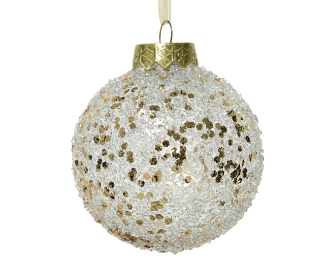 BAUBLE SHATTERPROOF CHAMPAGNE GLITTER DIA8CM