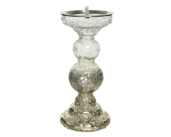 BOUGEOIR EN VERRE - BLANC/DORÉ - 20CM