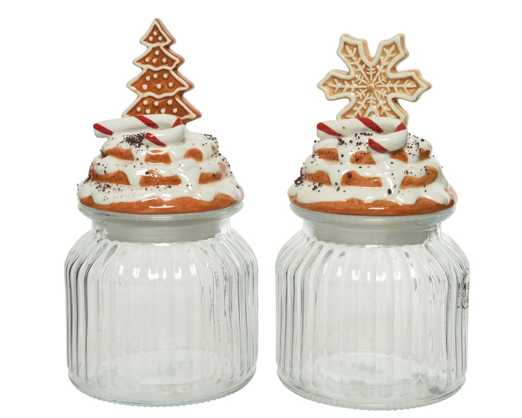 BOITE EN VERRE COUVERCLE DE NOEL - 21CM - 2 DESIGNS - PRIX A L'UNITE