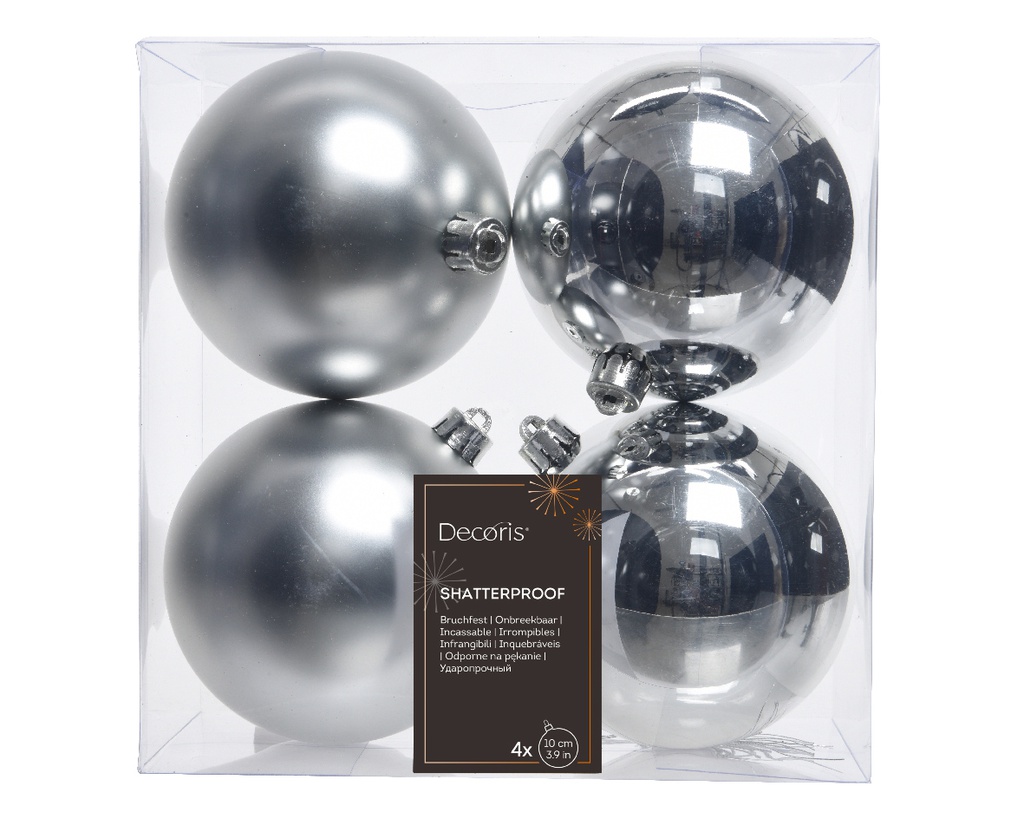 ASSORTIMENT DE BOULES DE NOEL EN PLASTIQUE - ARGENT - DIA10CM