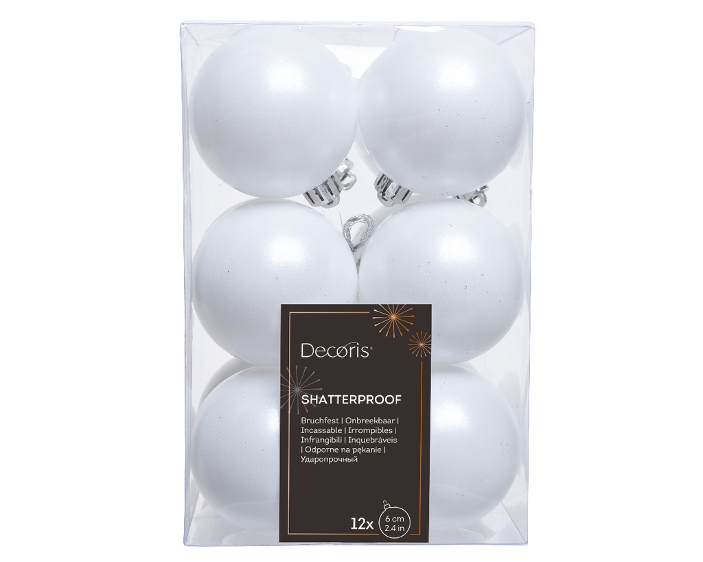 ASSORTIMENT DE BOULES DE NOEL EN PLASTIQUE - BLANC HIVERNAL - DIA6CM