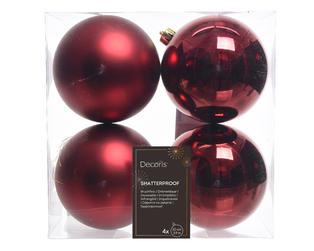 BOULES DE NOEL EN PLASTIQUE - ROUGE SANGUIN - DIA10CM