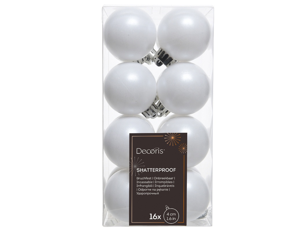 ASSORTIMENT DE BOULES DE NOEL EN PLASTIQUE - BLANC HIVERNAL - DIA4CM