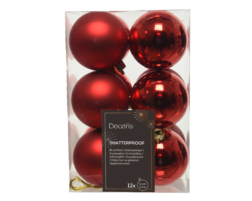 BOULES DE NOEL EN PLASTIQUE - ROUGE - DIA6CM