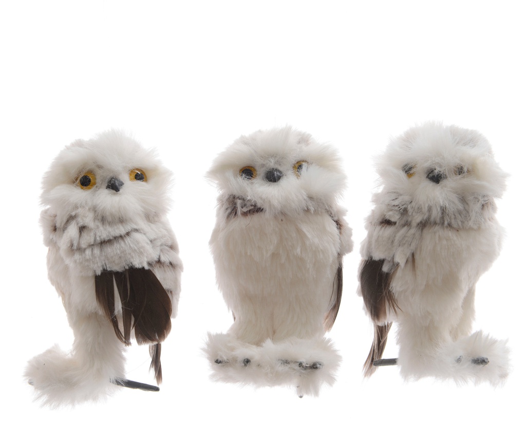 HIBOU EN PLUMES - POLYESTER - L6-W8-H12CM