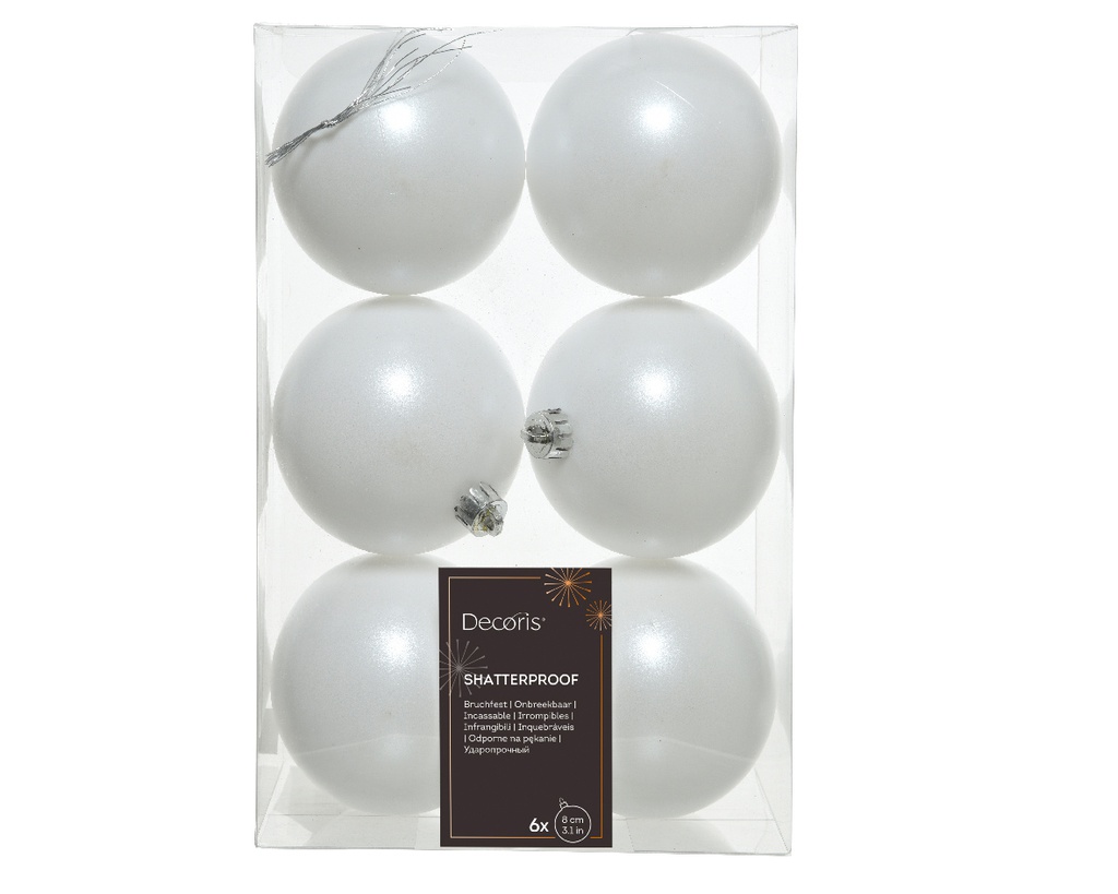 ASSORTIMENT DE BOULES DE NOEL EN PLASTIQUE - BLANC HIVERNAL - DIA8CM