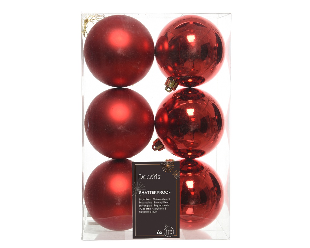 BOULES DE NOEL EN PLASTIQUE - ROUGE - DIA8CM