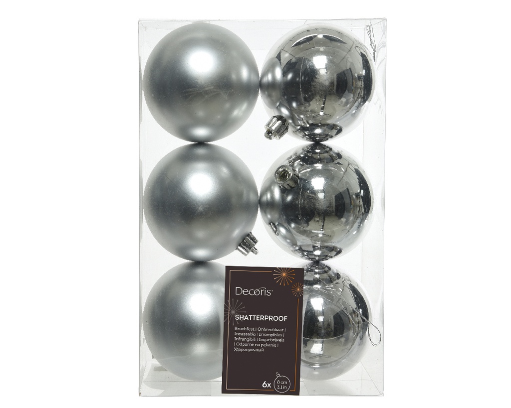 ASSORTIMENT DE BOULES DE NOEL EN PLASTIQUE - ARGENT - DIA8CM