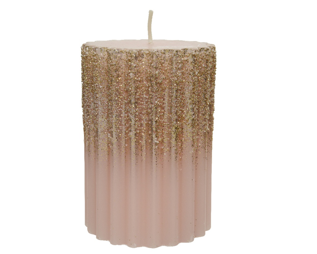 BOUGIE CYLINDRIQUE - ROSE A PAILLETTES