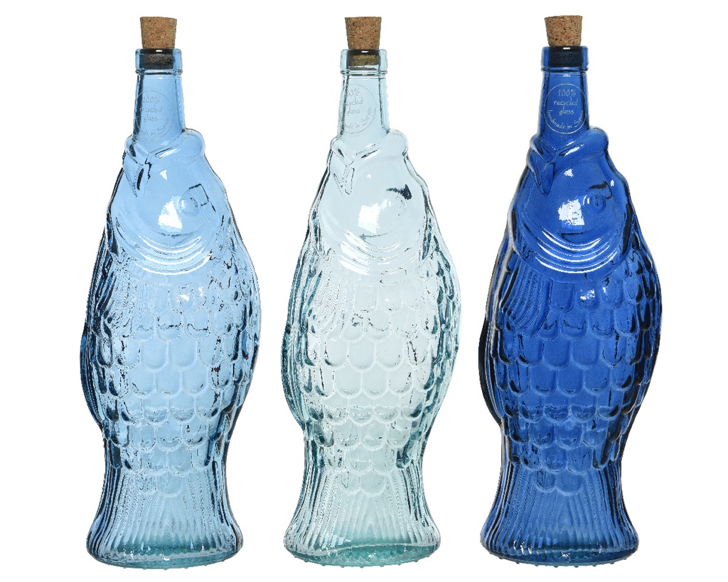 BOTELLA CRISTAL RECICLADO - 3 TONOS DE AZUL - PRECIO UNIDAD