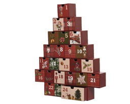 [4-703298] CALENDARIO ADVIENTO CARTON EN FORMA DE ARBOL - ROJO VINO