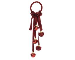 [4-740331] COLGADOR PUERTA - TERCIOPELO ROJO CON CAMPANILLAS Y HOJAS - 37CM