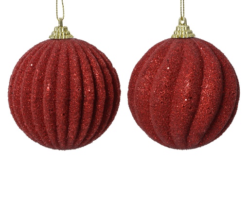 BOULE DE NOEL EN POREX PAILLETTEE - ROUGE - 2 MOTIFS - PRIX A L'UNITE - dia8.00cm