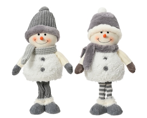 MUÑECO NIEVE DE PIE - TELA GRIS/BLANCO L18.00-W10.00-H37CM - 2 MODELOS - PRECIO UNIDAD