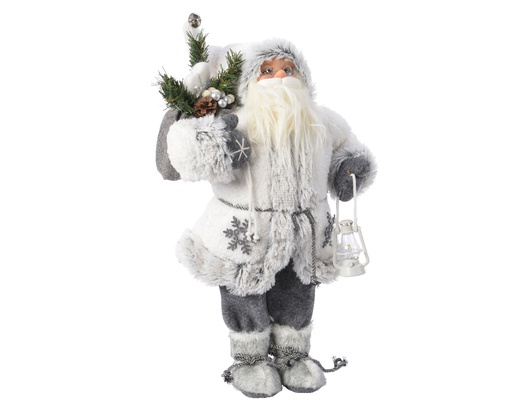 SANTA TELA CON LINTERNA/ARBOL - BLANCO/GRIS L16.00-W21.00-H45CM