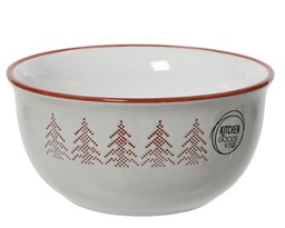 [4-607298] ***BOWL STONEWARE RED/WHITE dia14.00-H6.50cm