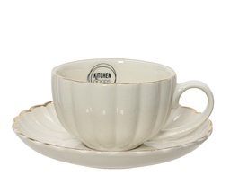 [4-607319] ***CUP AND SAUCER SET PORCELAIN WHITE L15.50-W9.70-H6.00cm