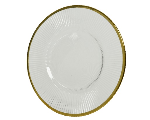 PLATO CRISTAL CON RELIEVE Y BORDE DORADO -  dia26.50CM