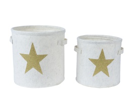 [4-726131] CESTO FIELTRO CON ESTRELLA DORADA - BLANCO LANA - dia30.00-H30.00cm  dia25.00-H25CM - SET DE 2