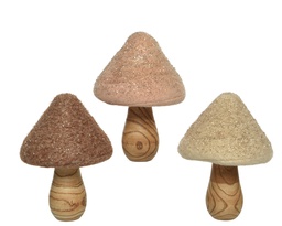 [4-740089] CHAMPIGNON EN LAINE ET PAILLETTES - CARAMEL AU BEURRE SALE, MARRON OU BLANC - PRIX A L'UNITE - L9.50-W9.50-H14.00cm