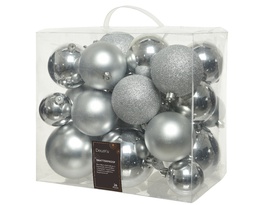 [4-020740] ASSORTIMENT DE BOULES DE NOEL EN PLASTIQUE - ARGENT - dia10.00cm