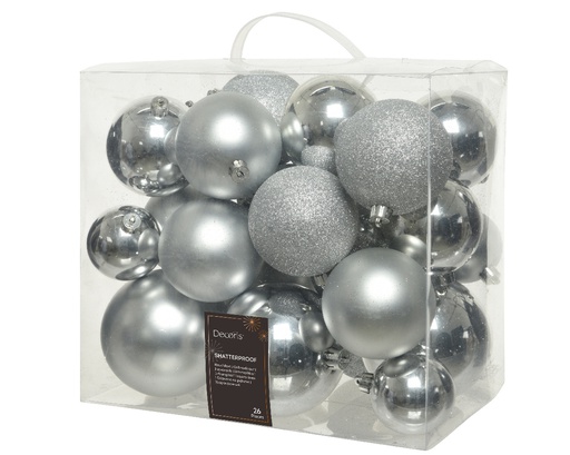 ASSORTIMENT DE BOULES DE NOEL EN PLASTIQUE - ARGENT - dia10.00cm