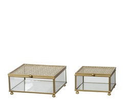 [4-640716] CAJA CRISTAL CON TAPA DORADA - MULTIUSO - L13.00-W14.00-H6.00cm  L10.00-W11.00-H6.00cm