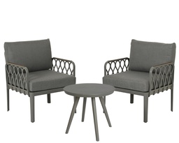 [4-892352] KIT D'EXTERIEUR SAN MARINO ( TABLE ET 2 FAUTEUILS ) - GRIS FONCE - L72.50-W67.00-H85.00cm