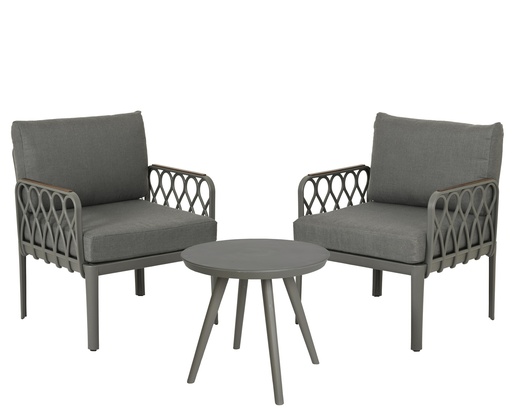 KIT D'EXTERIEUR SAN MARINO ( TABLE ET 2 FAUTEUILS ) - GRIS FONCE - L72.50-W67.00-H85.00cm