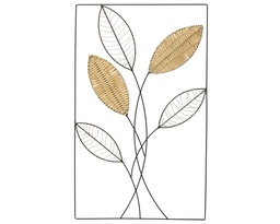 [4-812667] CADRE MURAL EN METAL AVEC FEUILLES DOREES ET NOIRES - L46.00-W46.00-H75.00cm