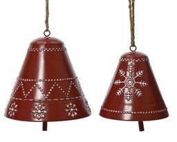 [4-389817] CLOCHES DE NOEL EN METAL AVEC FLOCONS DE NEIGE EN RELIEF - ROUGE - KIT DE DEUX - -cm  -cm