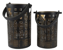 [4-440285] ***LANTERN IRON BLACK dia18.00-H30.00cm  dia15.00-H26.00cm