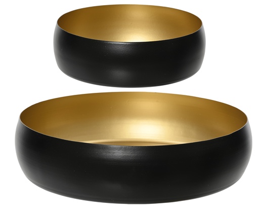 BANDEJA METAL NEGRO Y DORADO - SET DE DOS - dia22.50-H6.00cm  dia13.50-H5.00cm