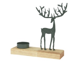 [4-596304] PHOTOPHORE EN BOIS ET CERF EN METAL - L5.00-W16.00-H17.00cm