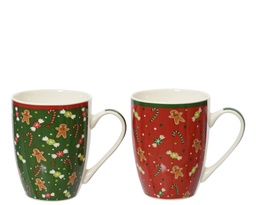 [4-604103] TASSE EN PORCELAINE - MOTIF DE NOEL - VERT OU ROUGE - PRIX A L'UNITE - L5.50-W8.20-H10.50cm