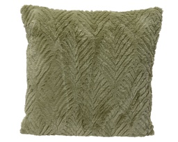 [4-617899] COUSSIN AVEC RELIEFS FEUILLES - VERT OLIVE - L45.00-W45.00-H12.00cm