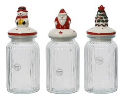 [4-647845] POT EN VERRE AVEC MOTIF DE NOEL - PERE NOEL, SAPIN DE NOEL OU BONHOMME DE NEIGE - PRIX A L'UNITE - dia10.80-H28.50cm