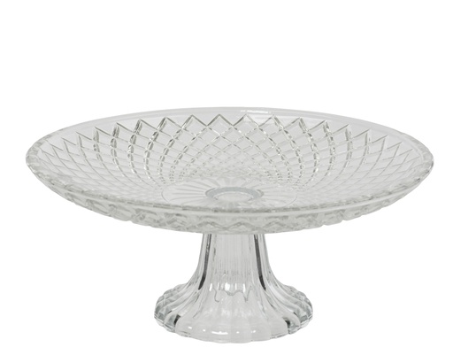 PLAT A TARTE EN VERRE TRANSPARENT AVEC RELIEF - dia20.00-H9.00cm