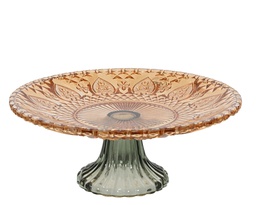 [4-647880] PLAT A TARTE EN VERRE AVEC RELIEF - VERT/ORANGE-AMBRE - dia25.00-H10.50cm