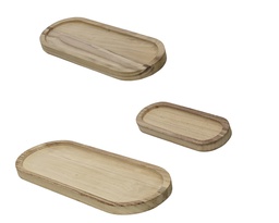 [4-761028] PLATEAU OVALE EN BOIS PAULONIA - KIT DE 3 - L19.00-W50.00-H2.50cm  L15.00-W40.00-H2.50cm  L11.00-W30.00-H2.50cm