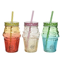 [4-825630] VASO C/CAÑITA-FORMA HELADO-D9X15CM-450ML 3COL UD