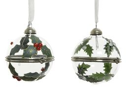 [4-062480] GL GIFT BAUBLE HOLLY DECOR 2AS DIA6CM