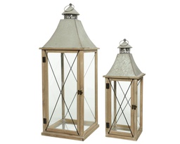 [4-551369] FIRWOOD LANTERN W ZINC ROOF L30-W30-H85CM