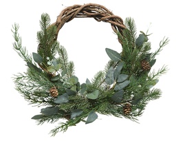 [4-680683] DECO WREATH LEAVES PINECONES DIA40CM