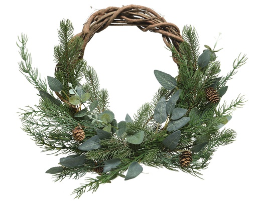 DECO WREATH LEAVES PINECONES DIA40CM