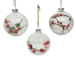 [4-030131] BOULE EN VERRE AVEC PETITES BRANCHES ET NEIGE - 3 DESIGN - PRIX À L'UNITÉ