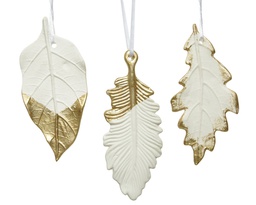 [4-600097] LEAF PORCELAIN GOLD DETAIL L3.50-W12.50-H0.50CM