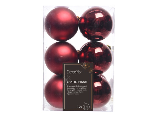 BOULE DE NOEL EN PLASTIQUE - ROUGE SANGUIN - DIA6CM