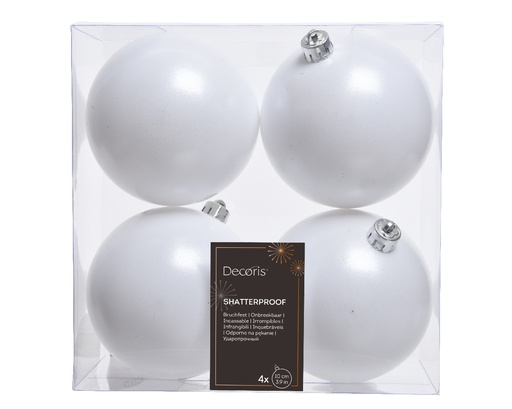 ASSORTIMENT DE BOULES DE NOEL EN PLASTIQUE - BLANC HIVERNAL - DIA10CM