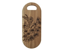 [4-826866] TABLA CORTAR MADERA ACACIA - OVALADA - DETALLES GRABADO DE FLORES - FOOD SAFE